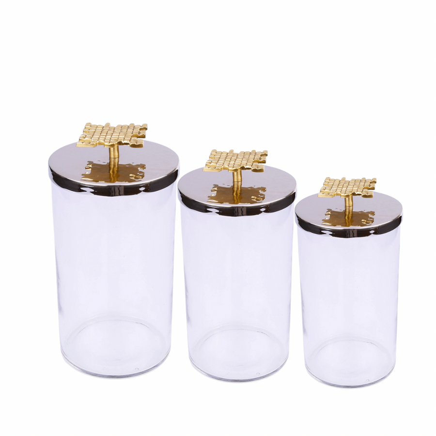 Gold Nickel Canisters with Stainless Steel Lid Set- 3pcs