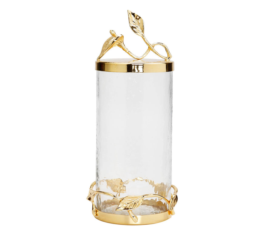 Hammered Glass Canister with Gold Leaf Lid Set of 3